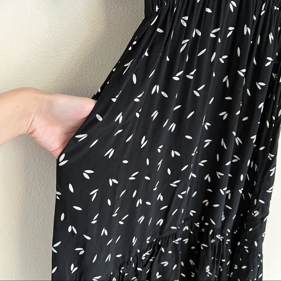 WHISTLES Eva Camilla Printed High Low Midi Dress in Black - Picture 6 of 9